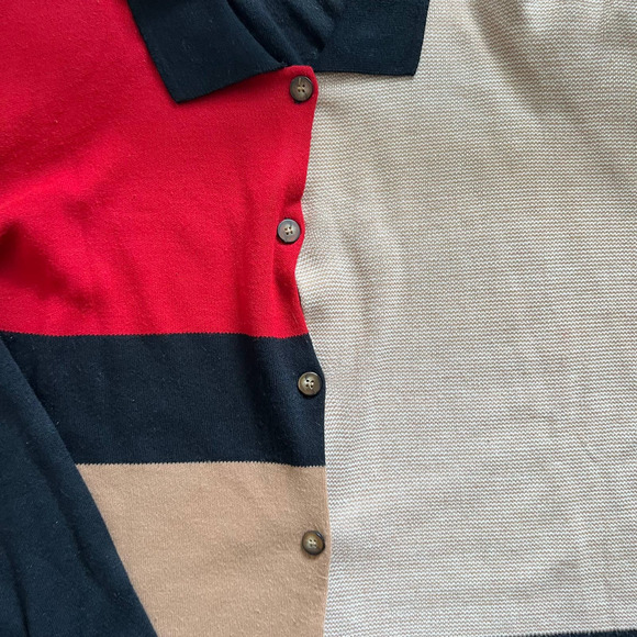 Karen Lessly Large Button Down Sweater Colorblock Black/Tan/Red 100% Acrylic - Picture 5 of 8